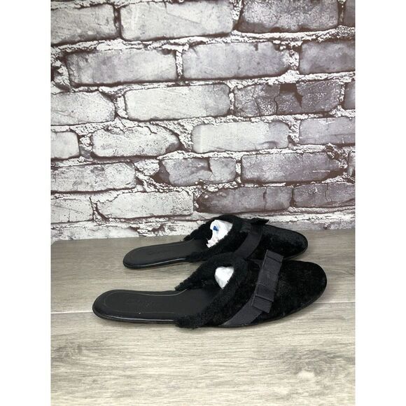 Cole Haan Black Velvet Leather Bow Casual Mules Flats Women Sz 8B US/39EU - Picture 1 of 15